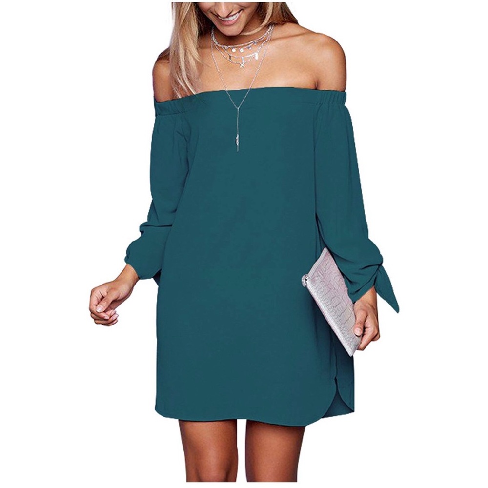 Teal Off The Shoulder Dress